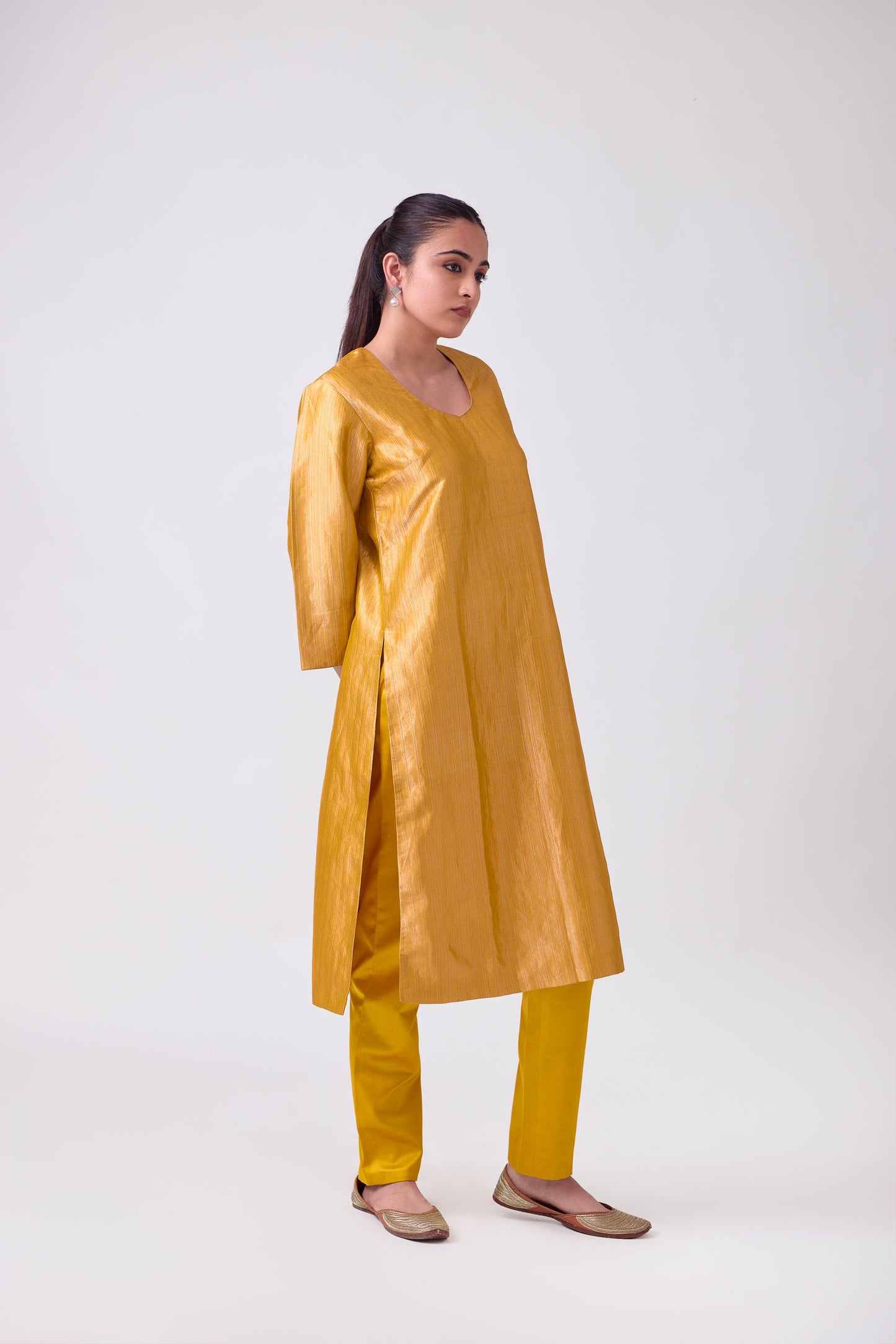 Kurta - Mustard Silk Brocade