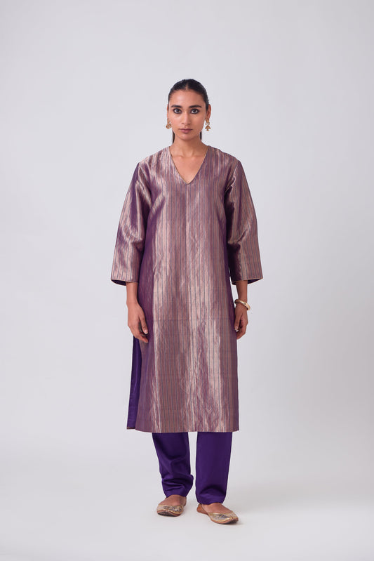 Kurta - Purple Silk Brocade
