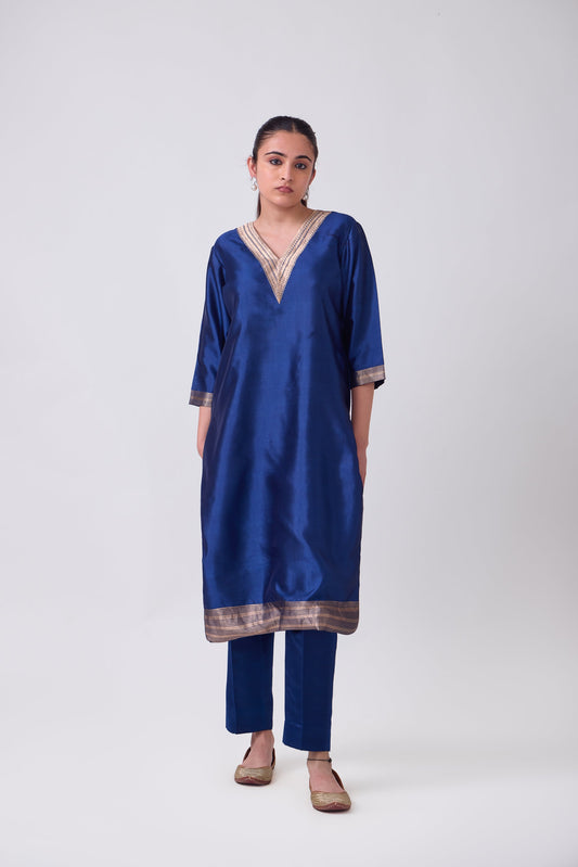 Kurta - Blue plain kurta set
