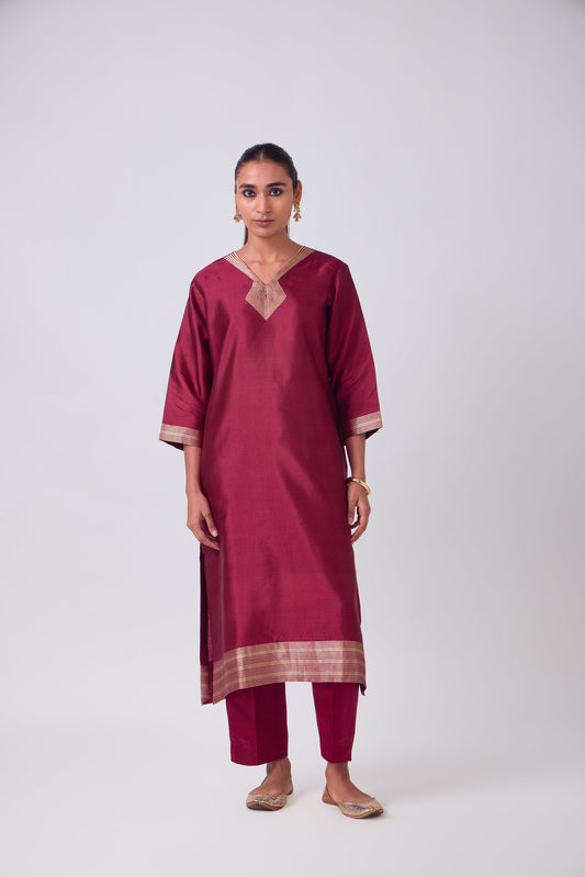 Kurta - Red plain kurta set