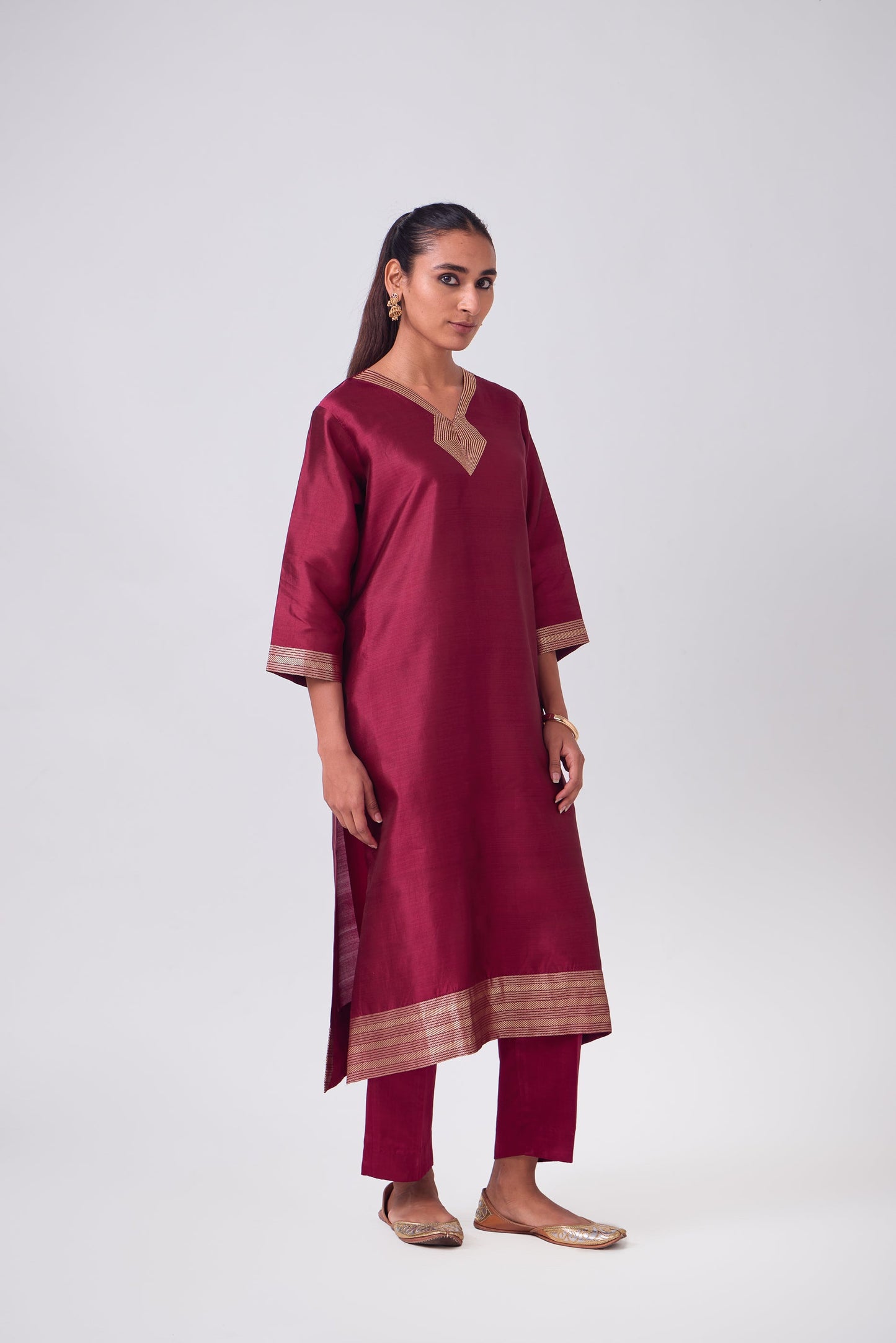 Kurta - Red plain kurta set
