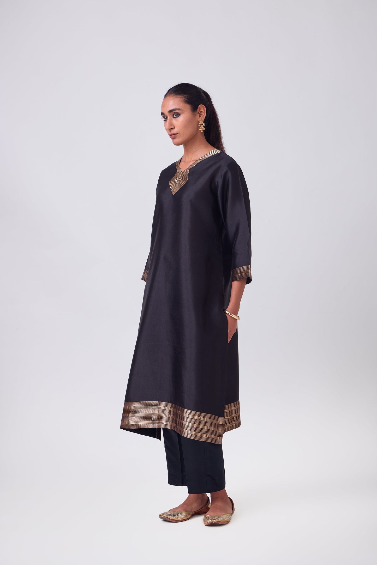 Kurta - Black plain kurta set