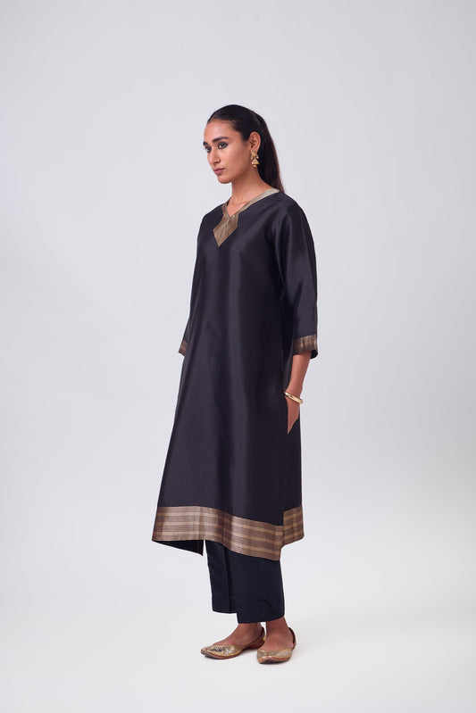 Kurta - Black plain kurta set