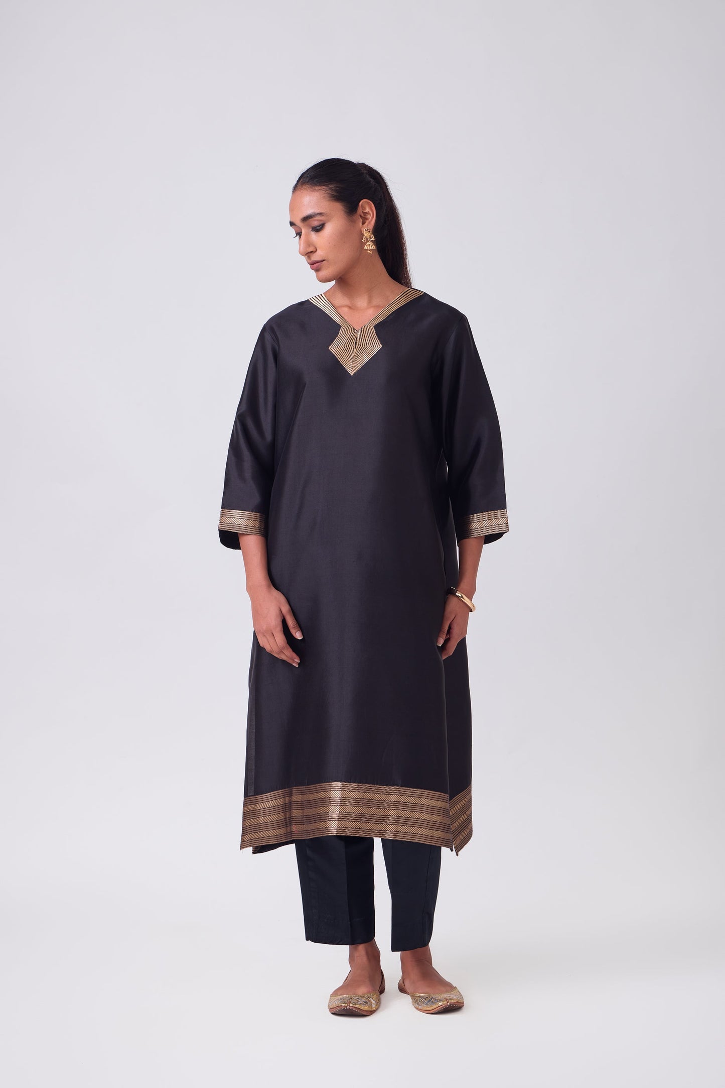 Kurta - Black plain kurta set