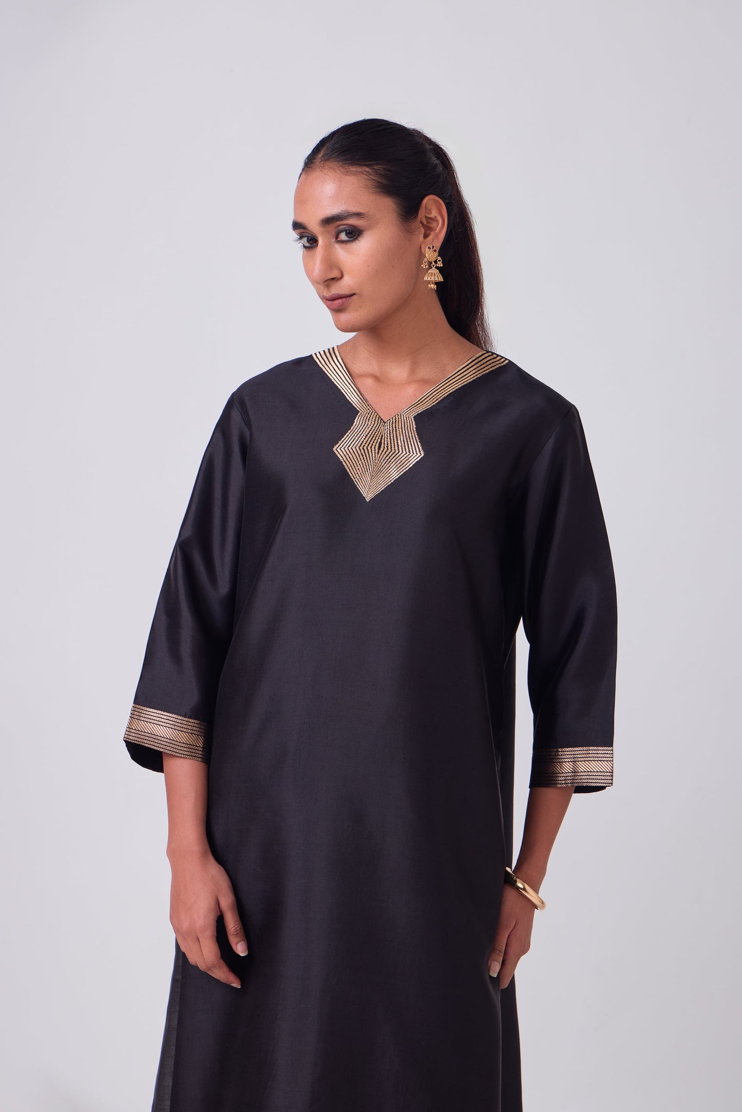 Kurta - Black plain kurta set