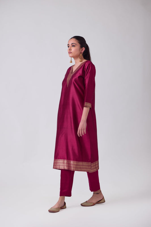 Kurta - Red plain kurta set