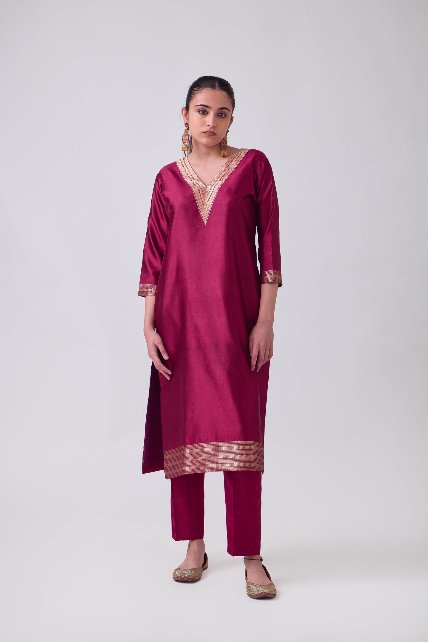 Kurta - Red plain kurta set