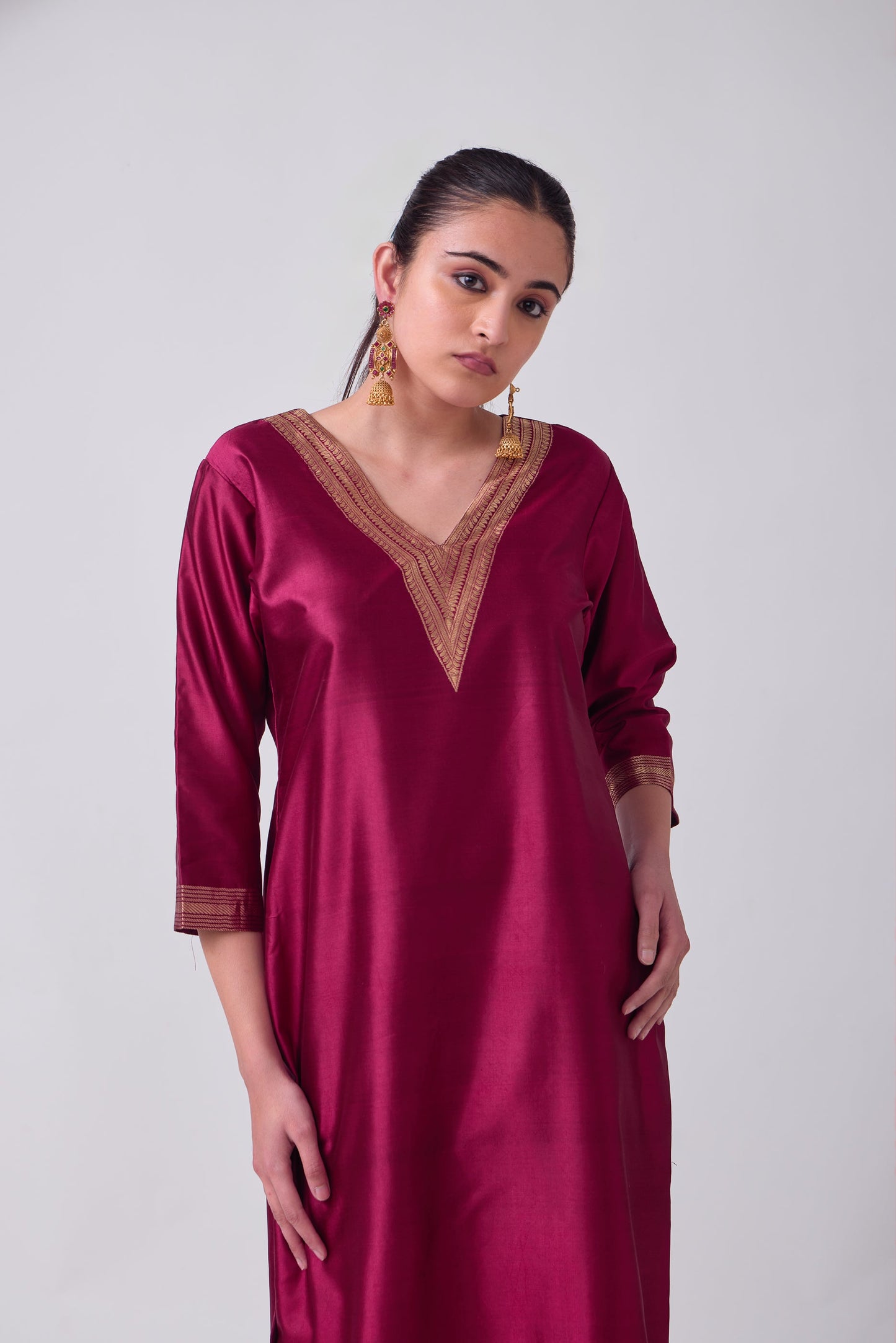 Kurta - Red plain kurta set