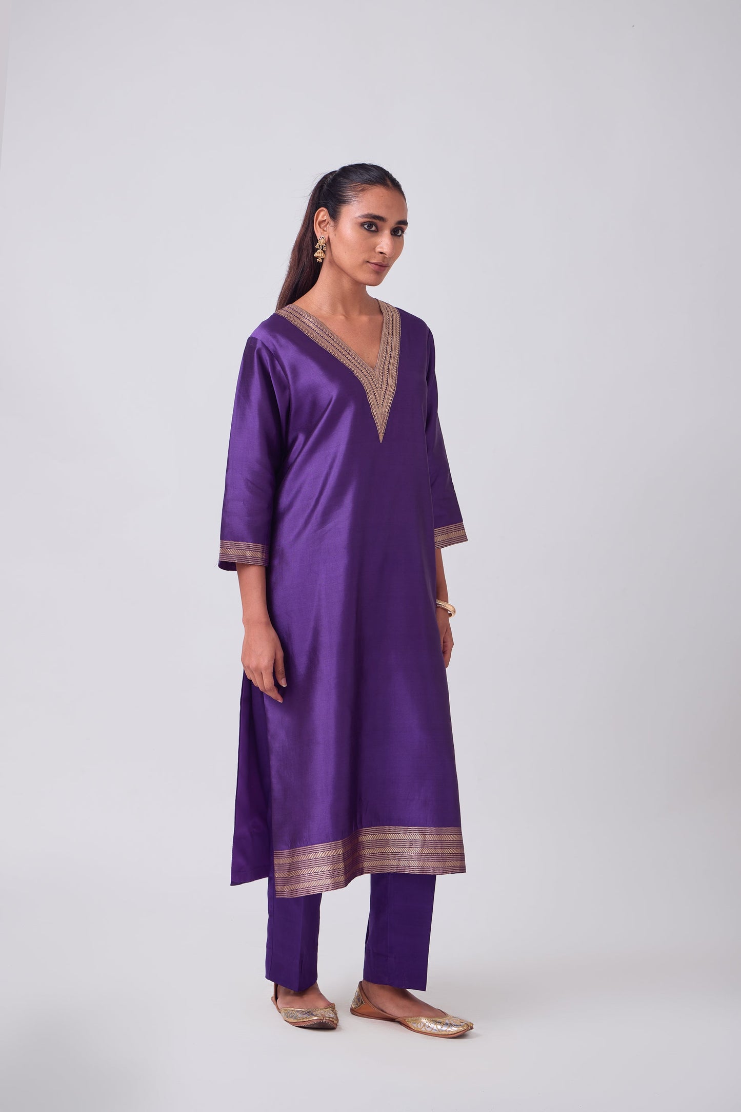 Kurta - Purple plain kurta set