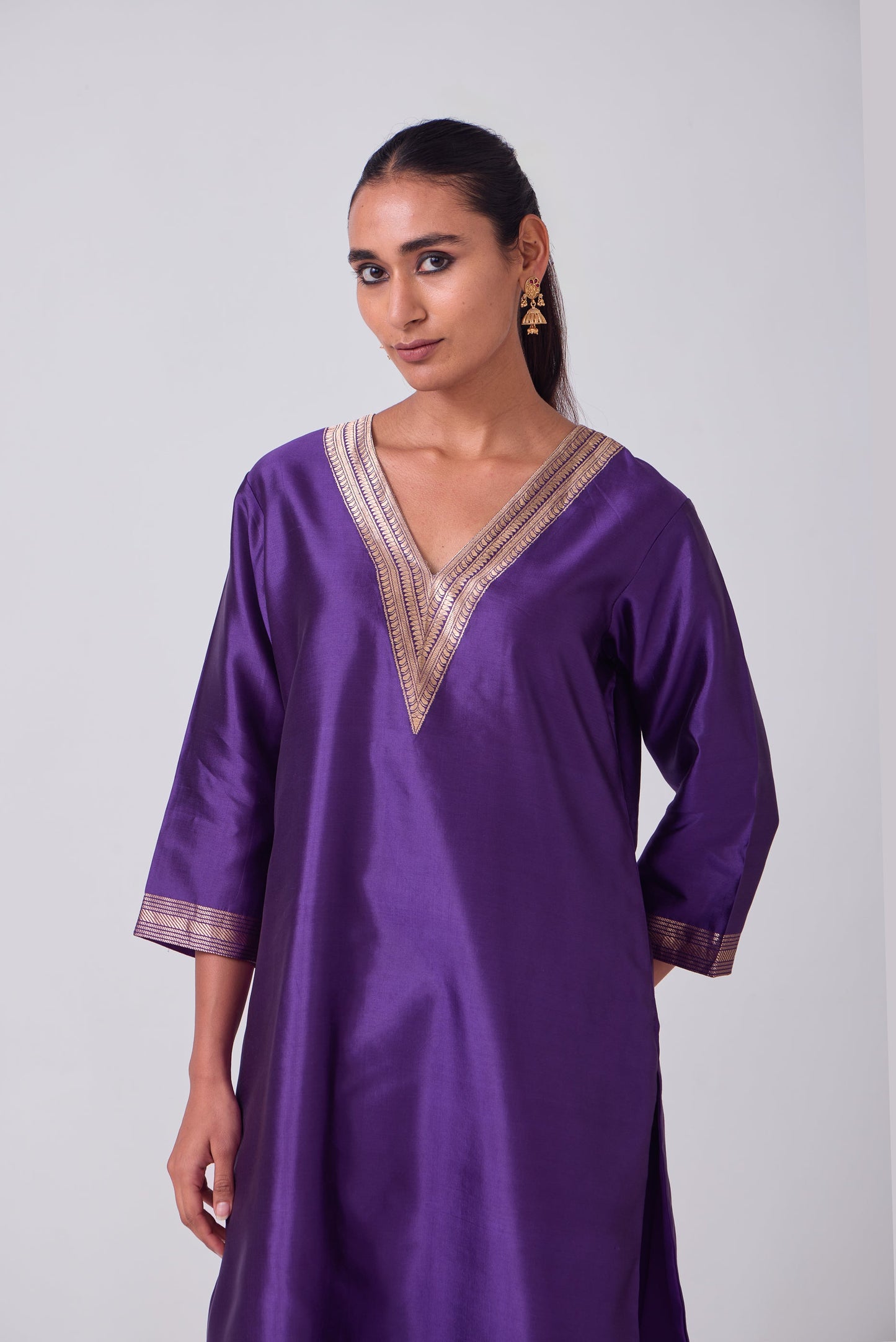 Kurta - Purple plain kurta set