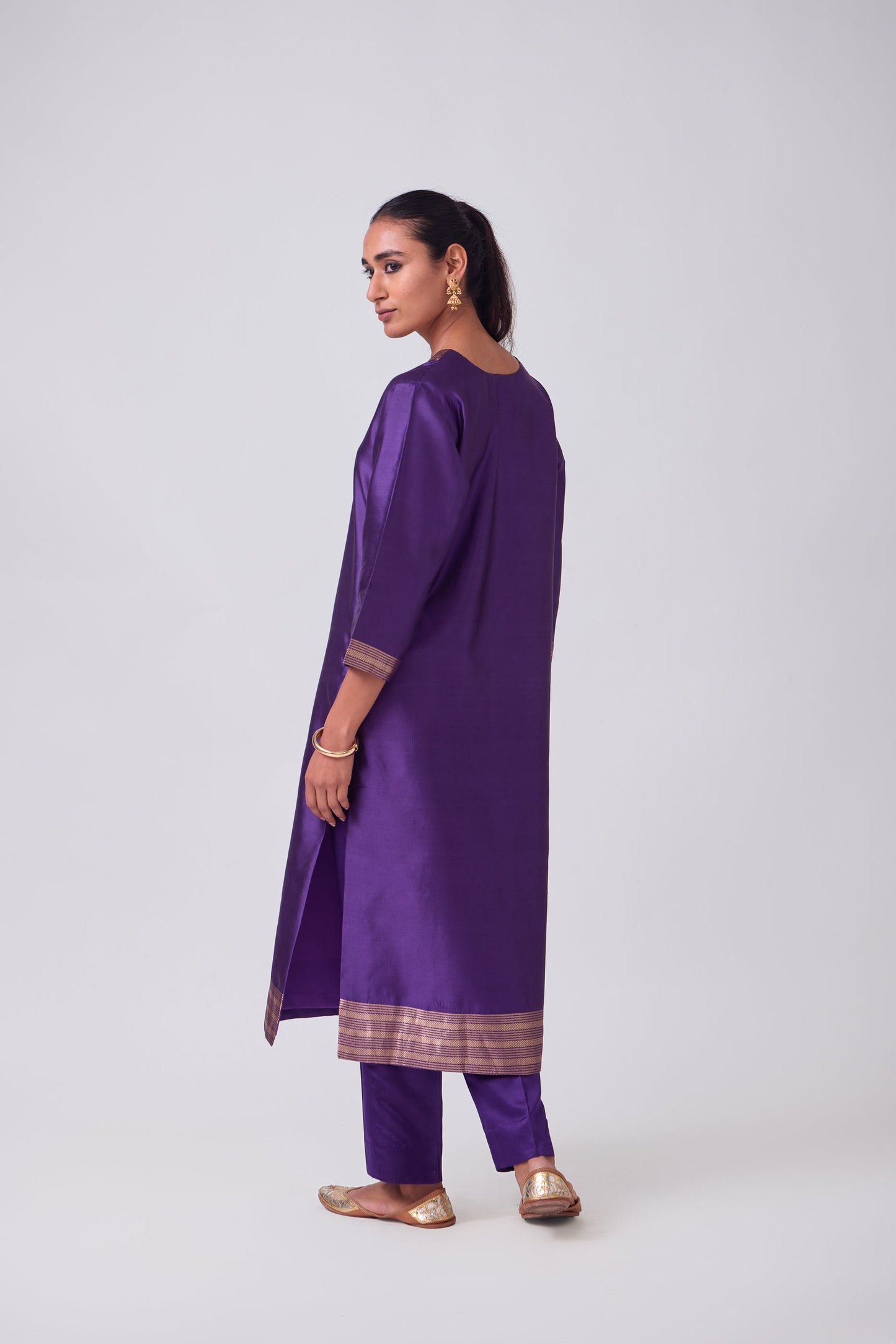 Kurta - Purple plain kurta set
