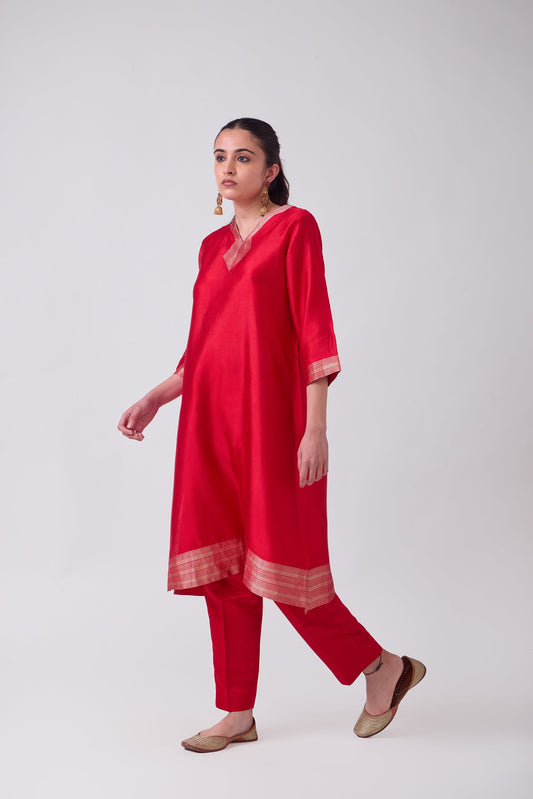 Kurta - Red plain kurta set
