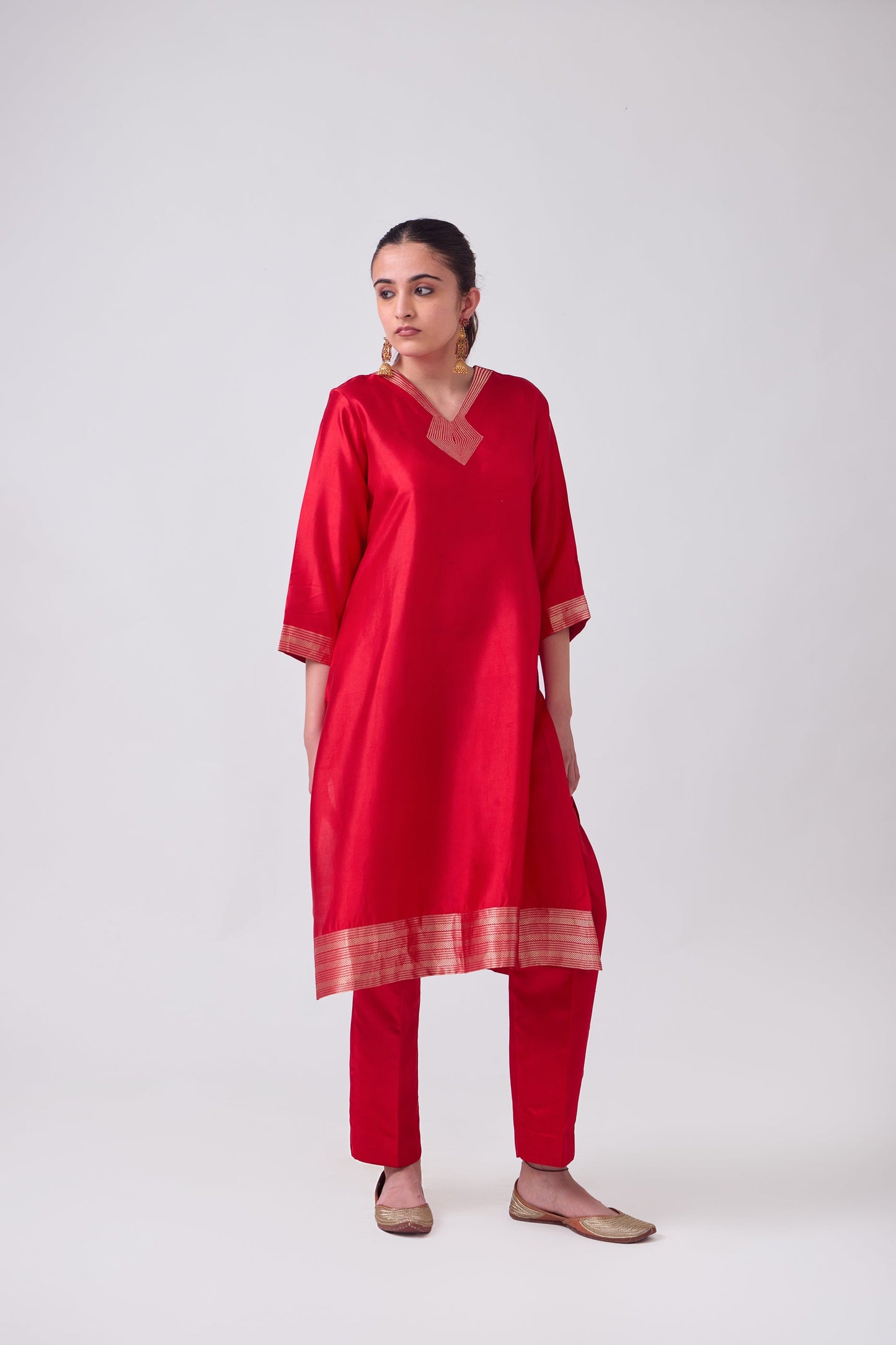 Kurta - Red plain kurta set