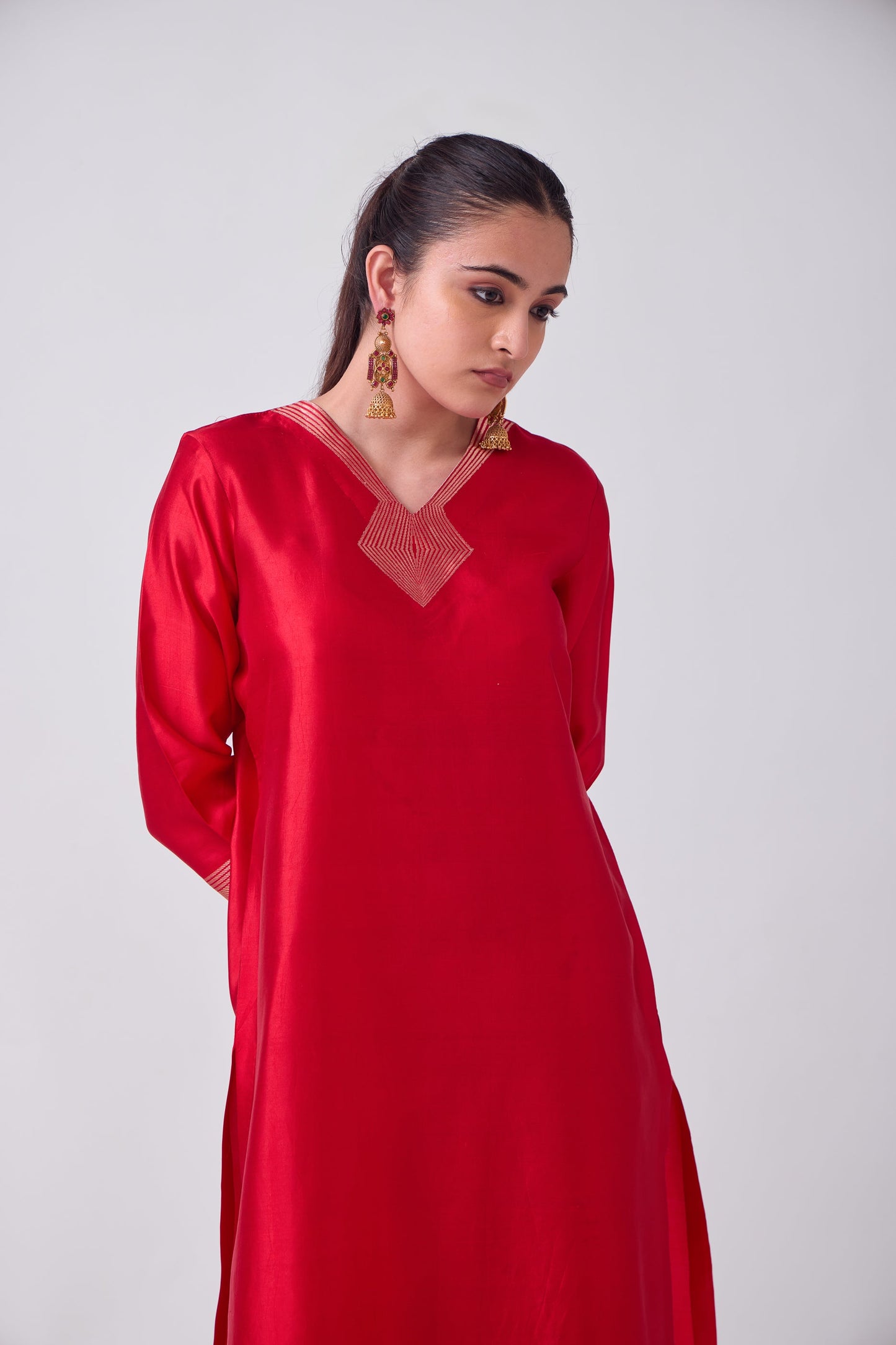 Kurta - Red plain kurta set