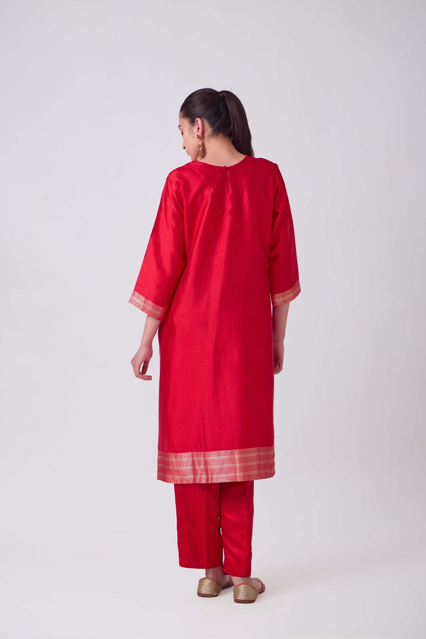 Kurta - Red plain kurta set