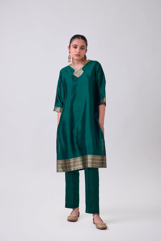 Kurta - Green plain kurta set