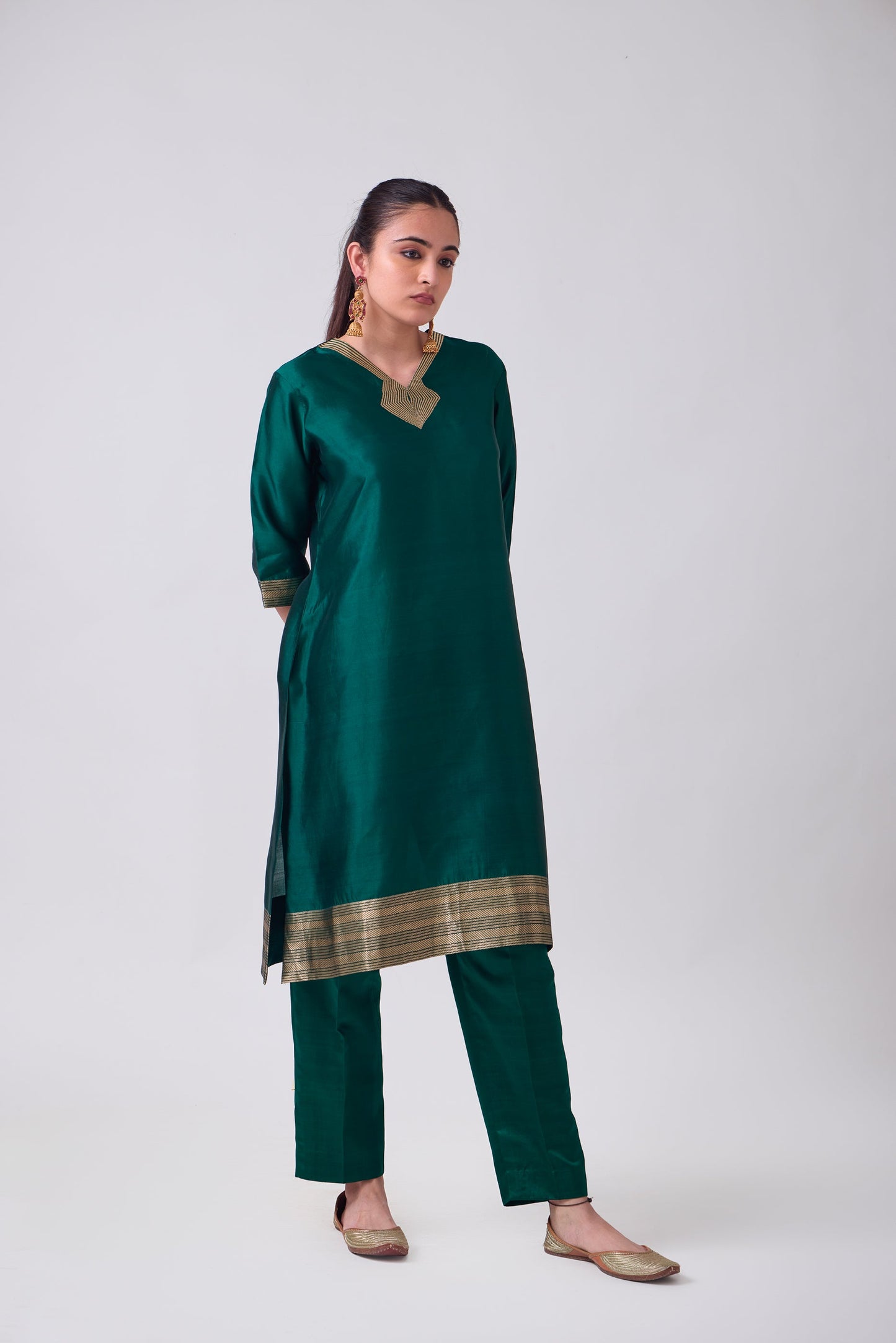 Kurta - Green plain kurta set