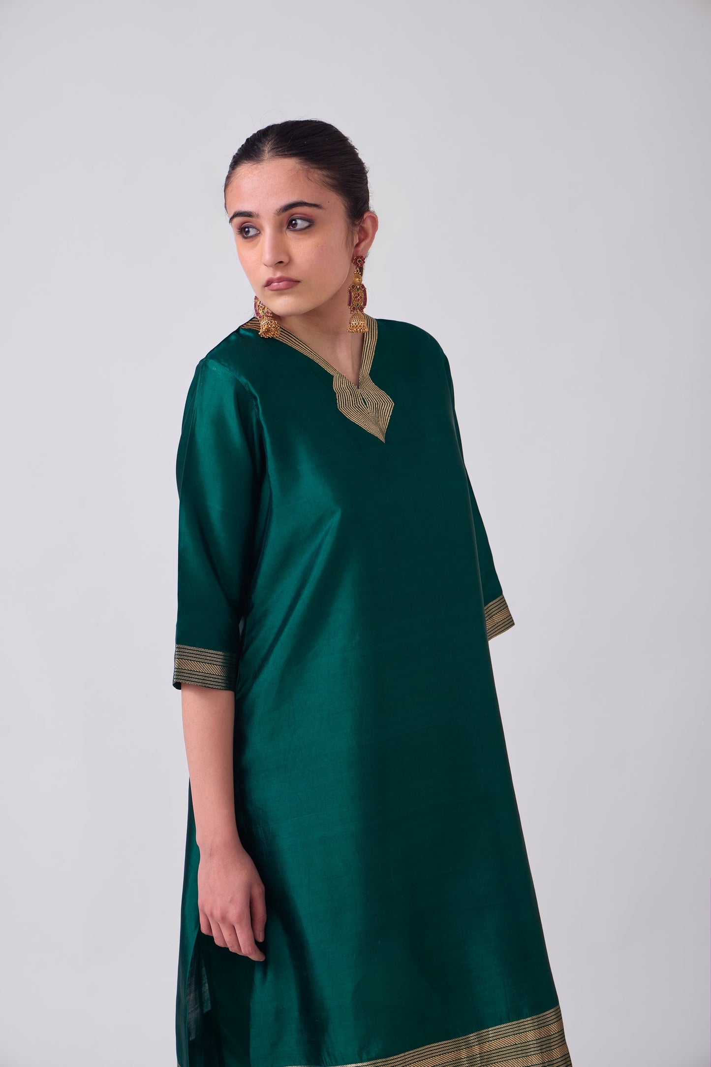 Kurta - Green plain kurta set