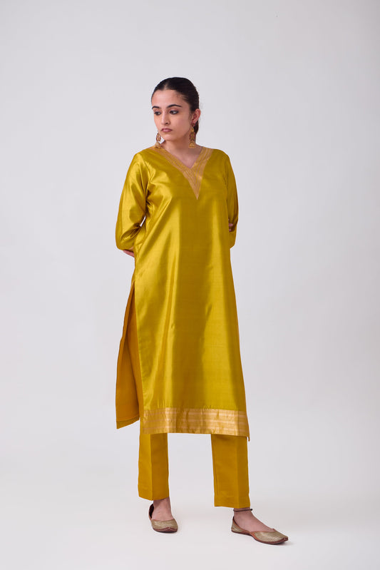 Kurta - Mustard plain kurta set