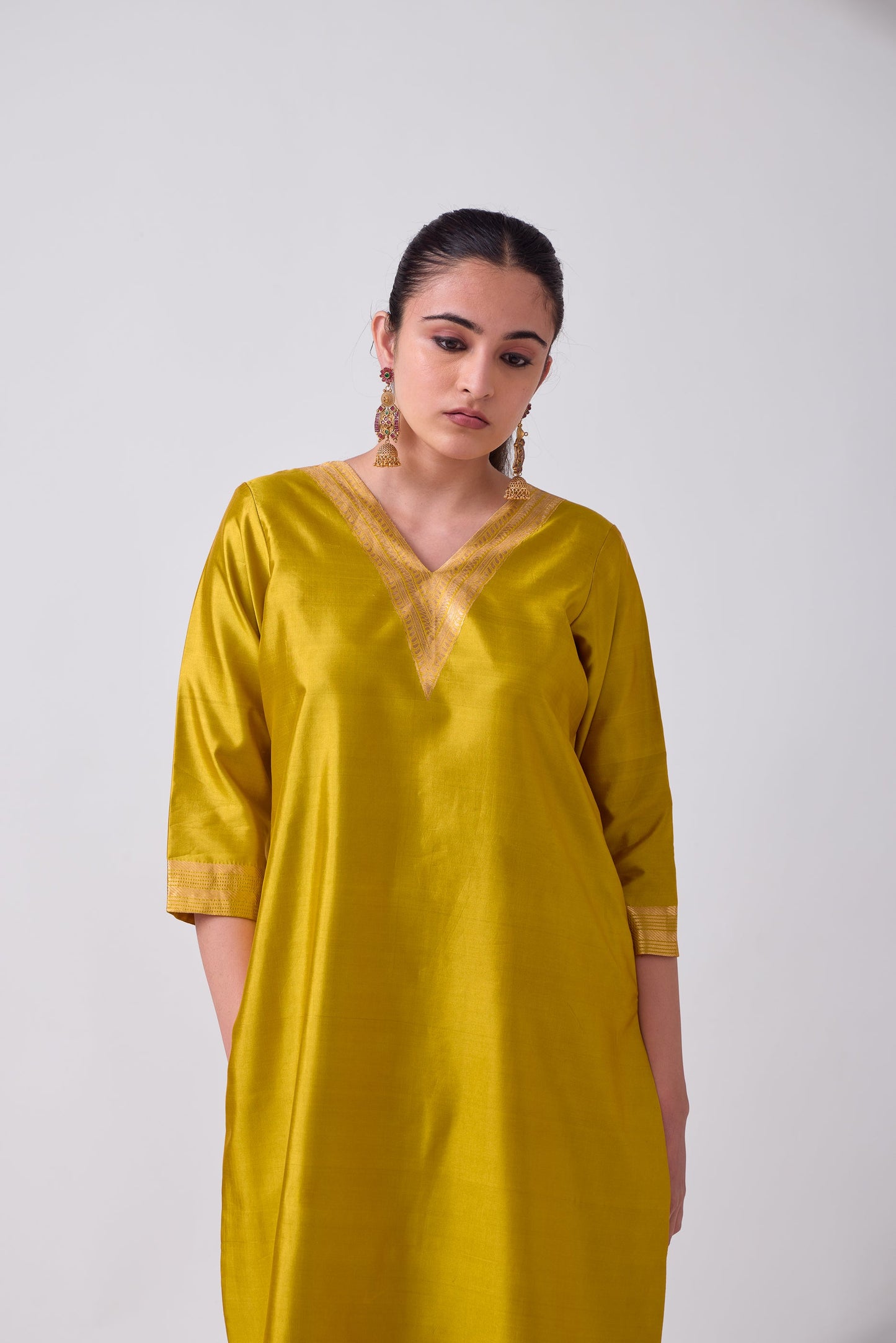 Kurta - Mustard plain kurta set