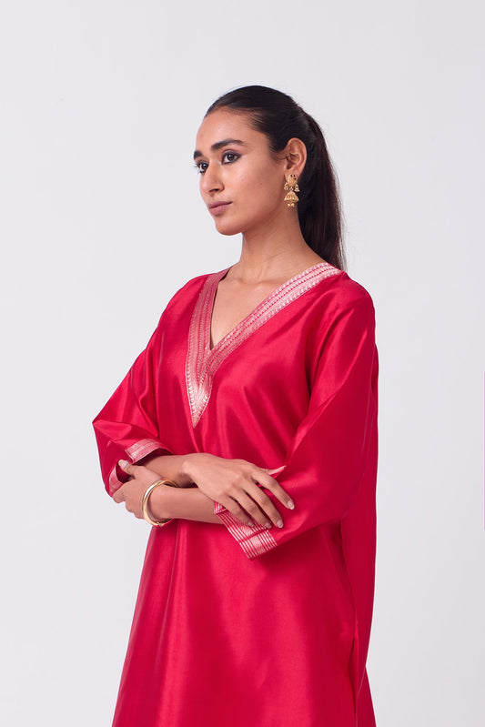 Kurta - Red plain kurta set