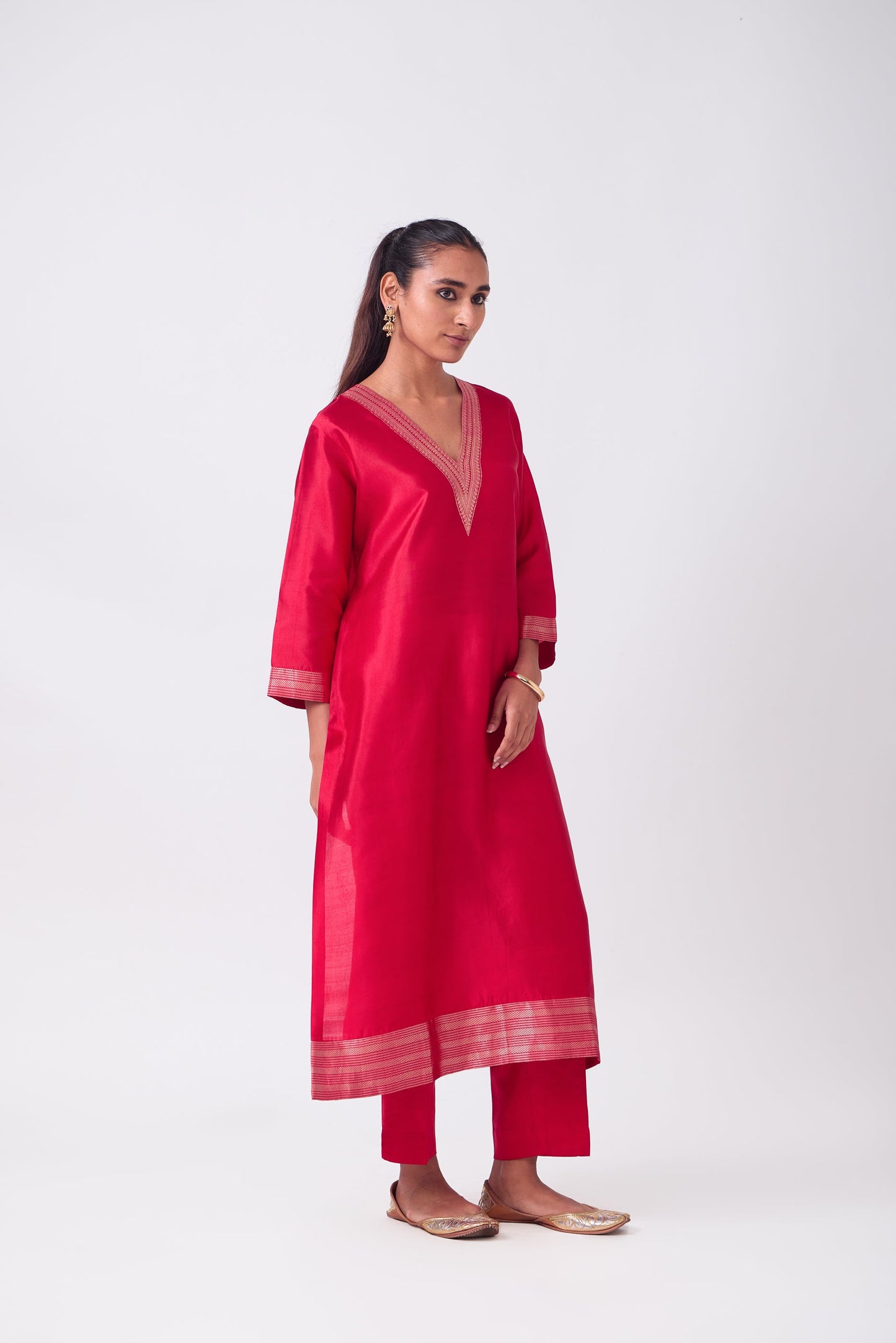 Kurta - Red plain kurta set