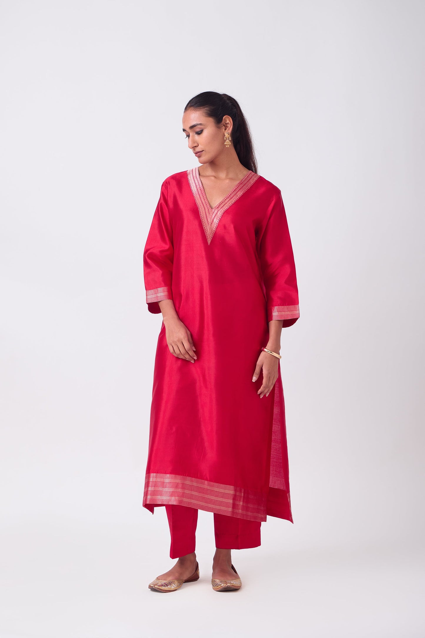 Kurta - Red plain kurta set