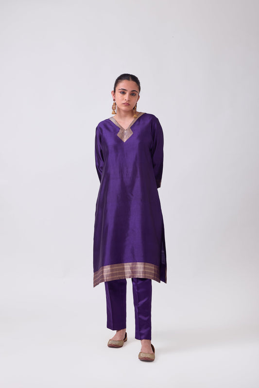Kurta - Purple plain kurta set