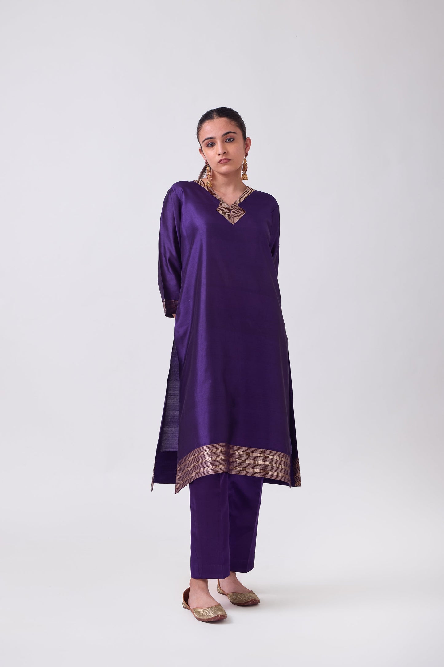 Kurta - Purple plain kurta set
