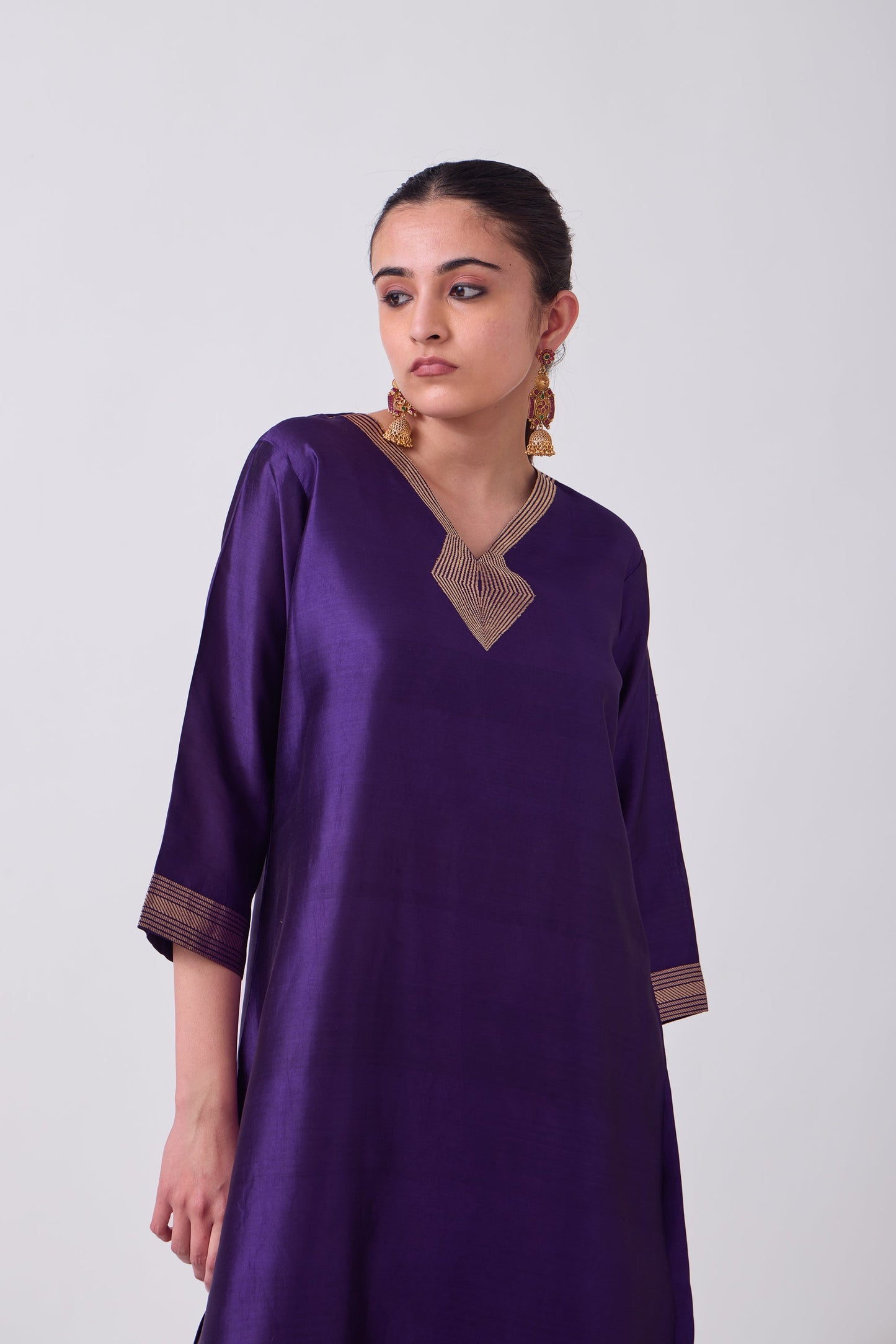 Kurta - Purple plain kurta set