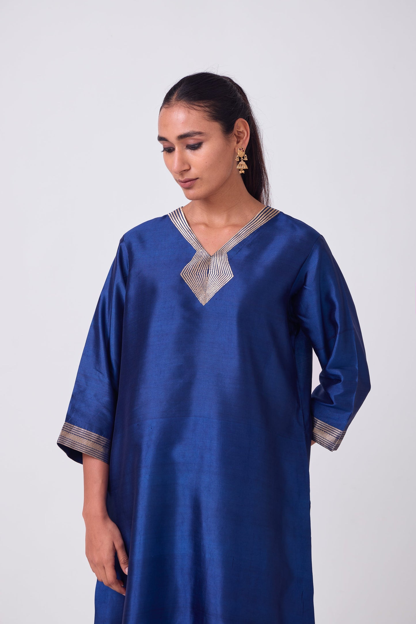 Kurta - Blue plain kurta set