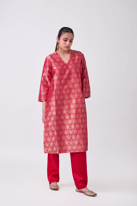 Kurta - Red Silk Brocade