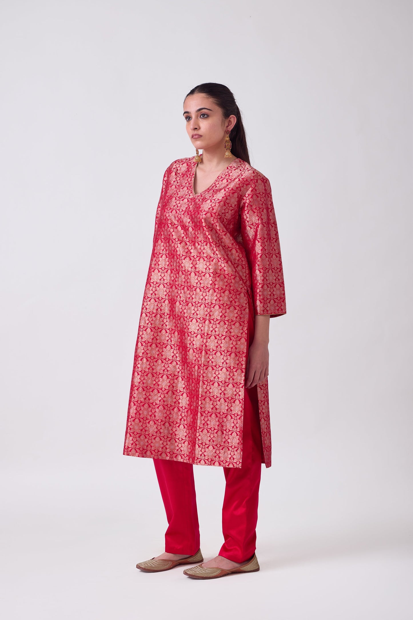 Kurta - Red Silk Brocade