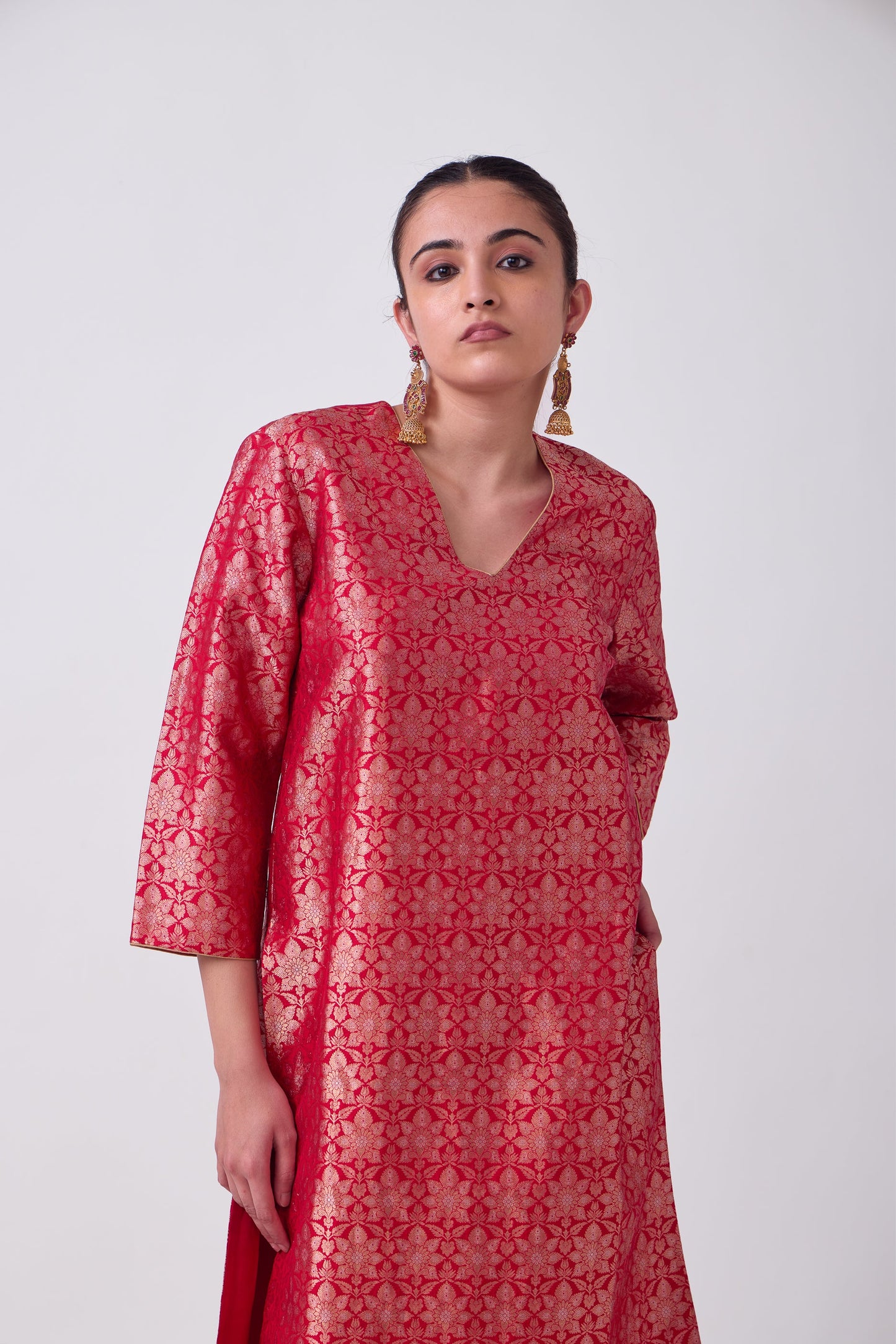 Kurta - Red Silk Brocade