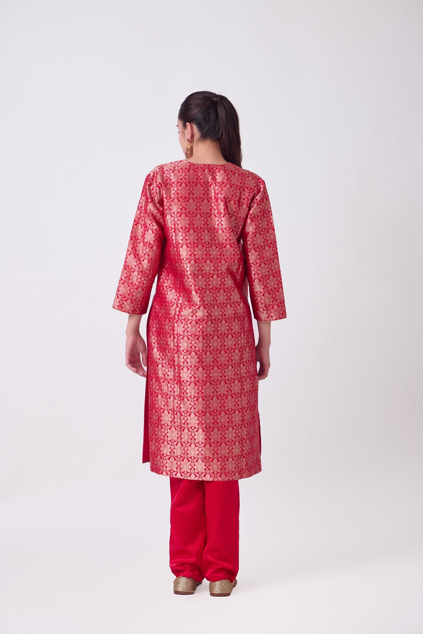 Kurta - Red Silk Brocade