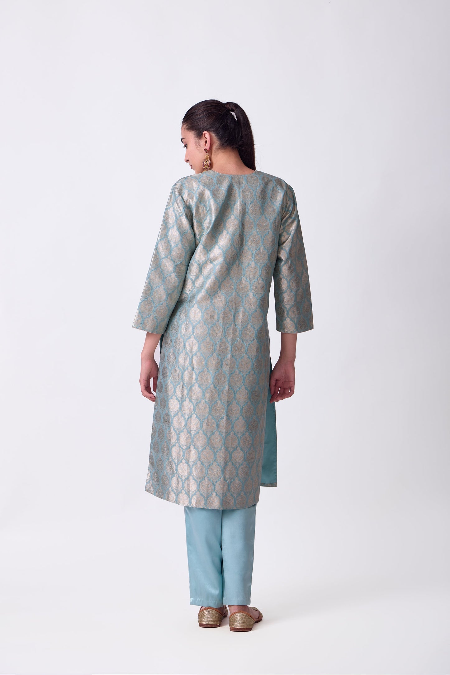 Kurta - Sky Blue Silk Brocade