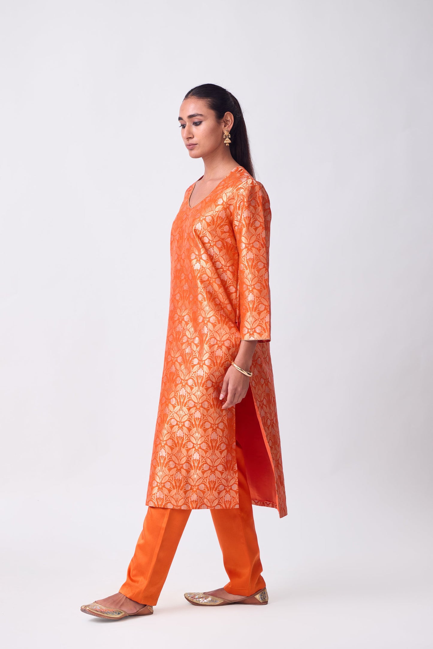 Kurta - Orange Silk Brocade