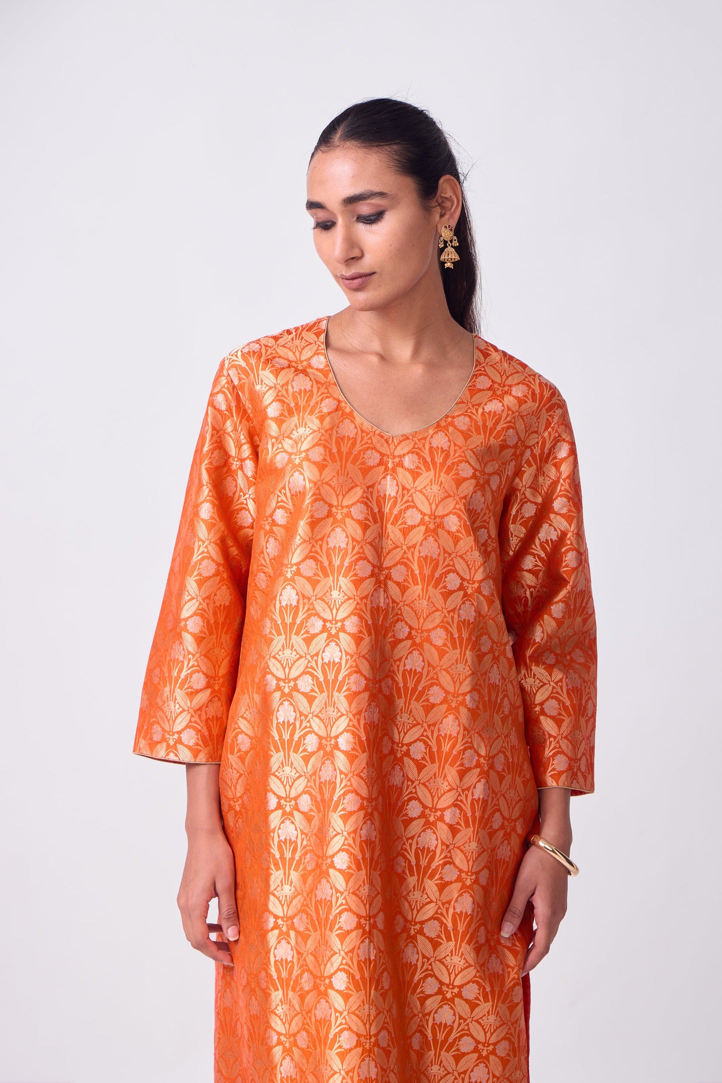 Kurta - Orange Silk Brocade