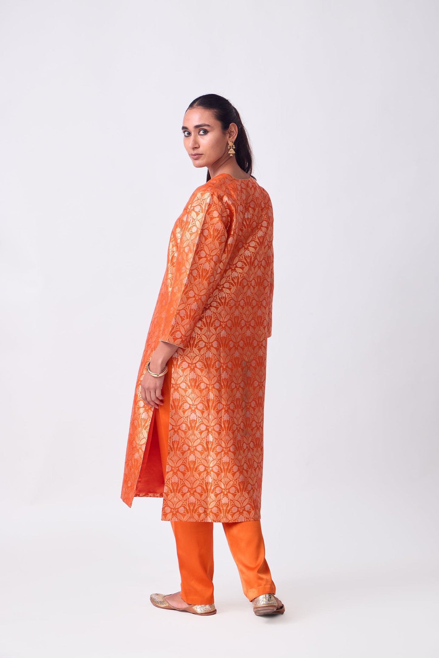 Kurta - Orange Silk Brocade
