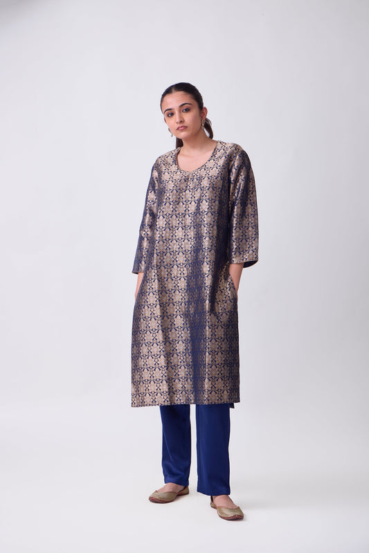 Kurta - Blue Silk Brocade