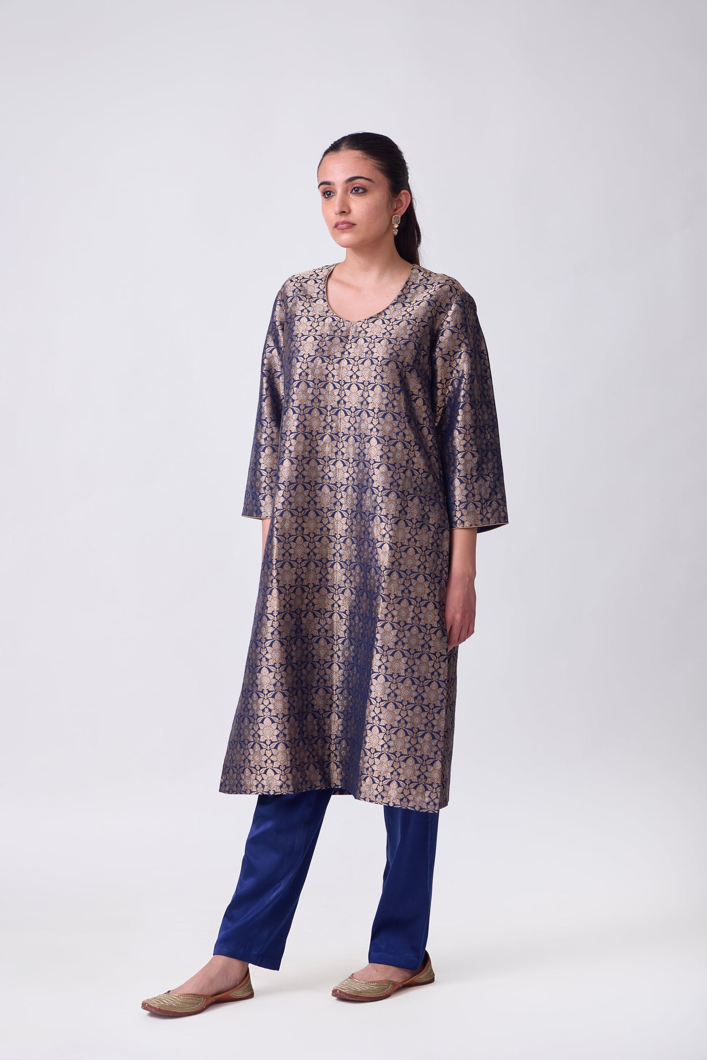 Kurta - Blue Silk Brocade