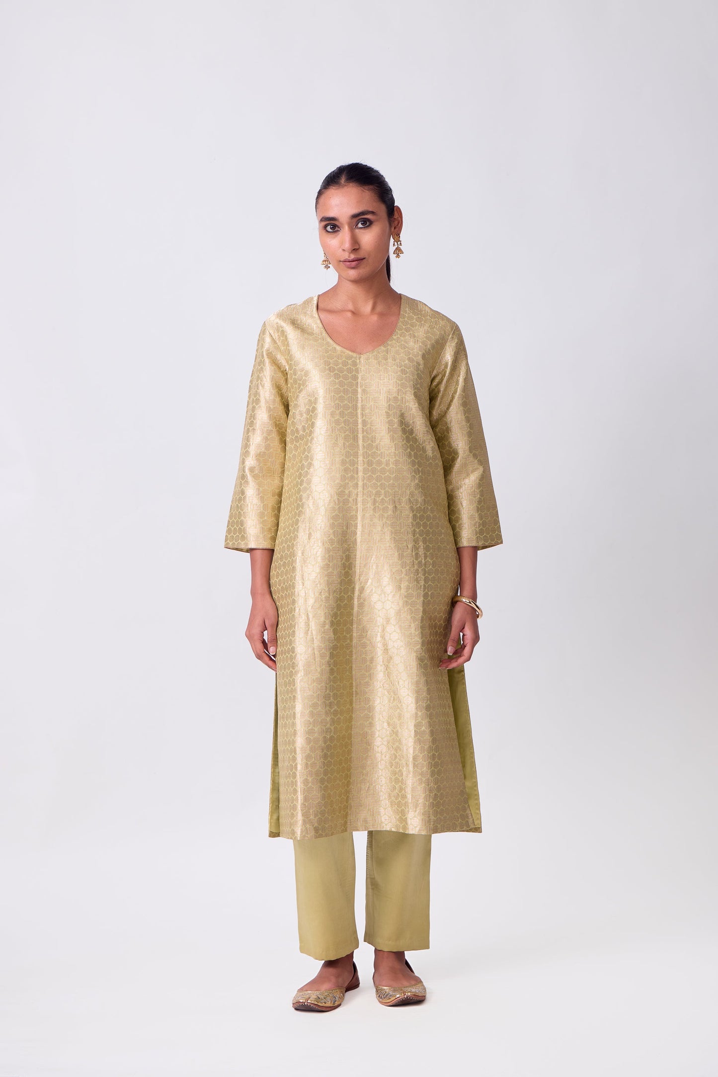 Kurta - Lime Yellow Silk Brocade