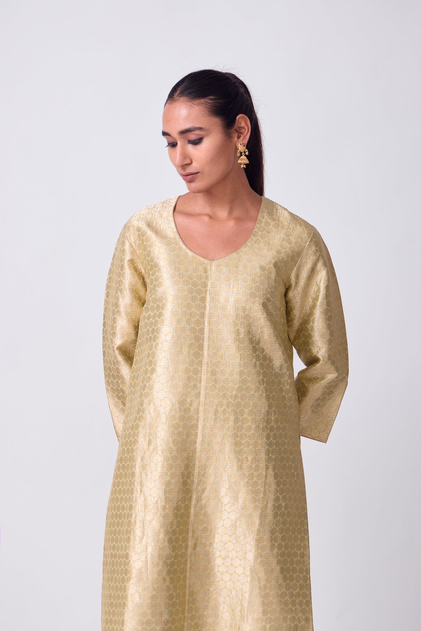 Kurta - Lime Yellow Silk Brocade