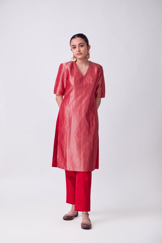 Kurta - Red Silk Brocade