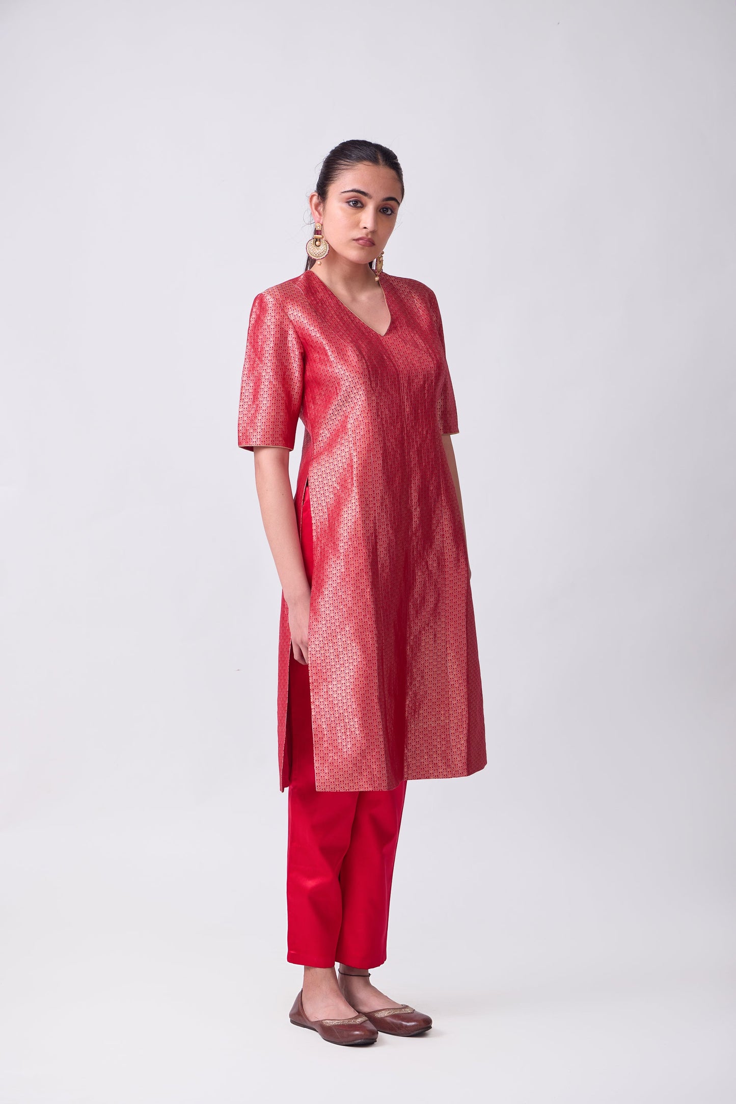 Kurta - Red Silk Brocade