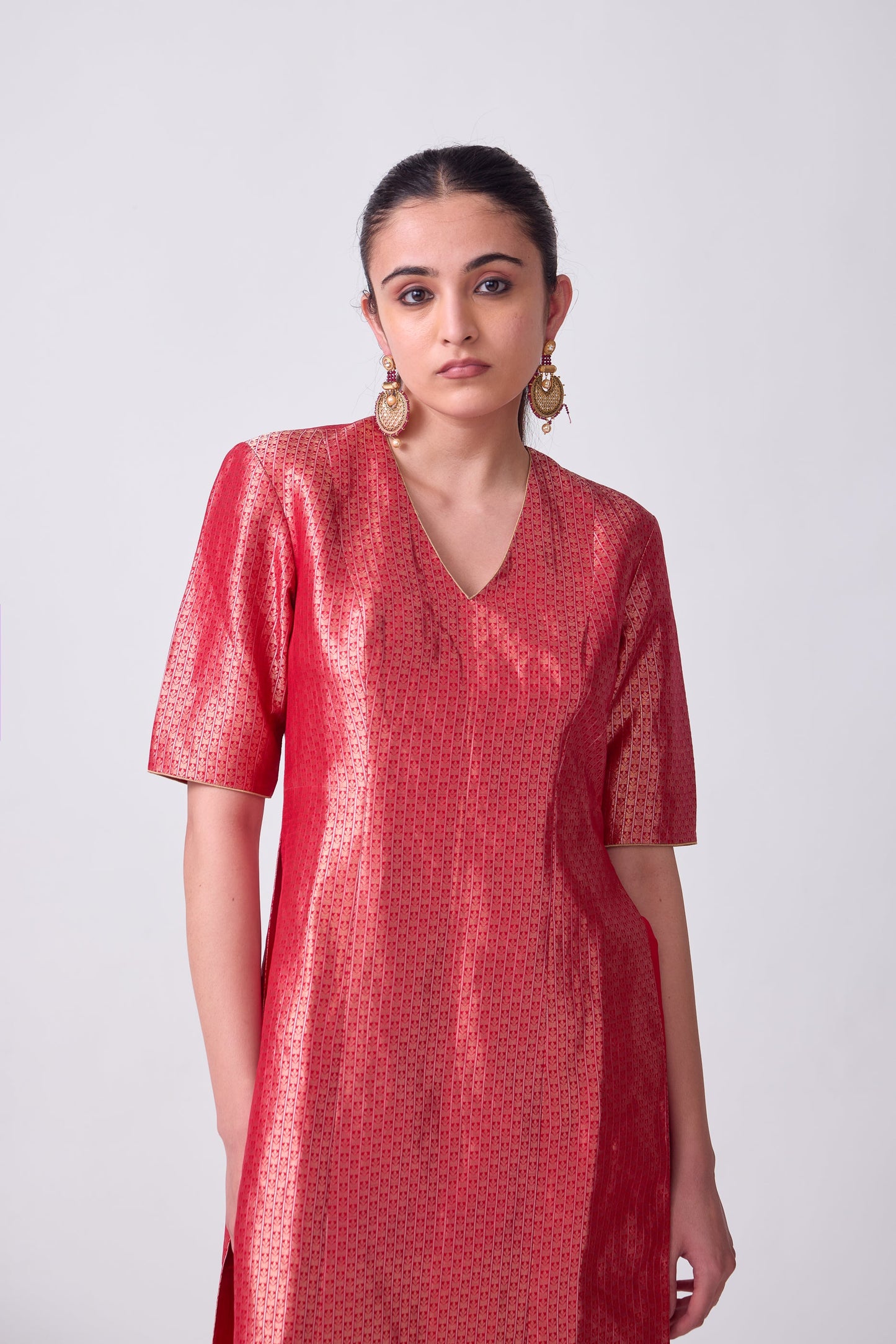 Kurta - Red Silk Brocade