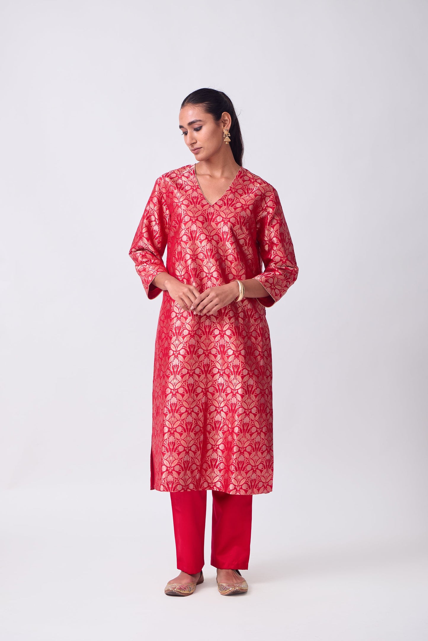Kurta - Red Silk Brocade
