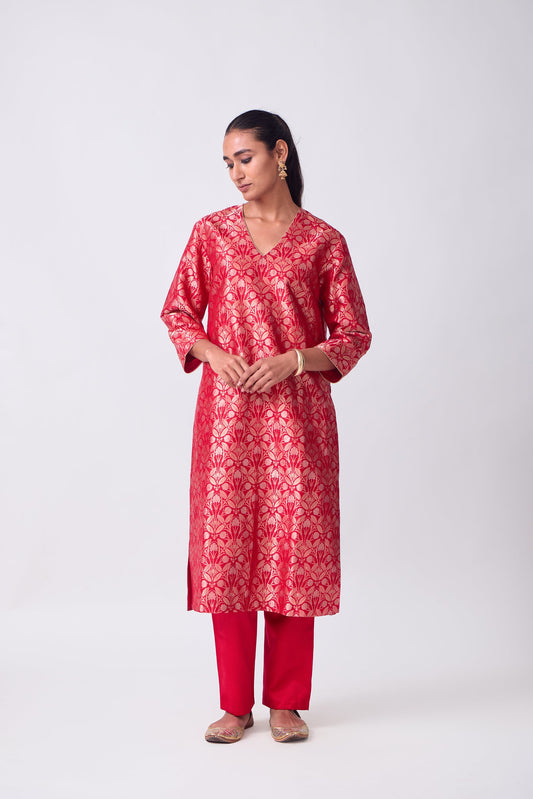 Kurta - Red Silk Brocade
