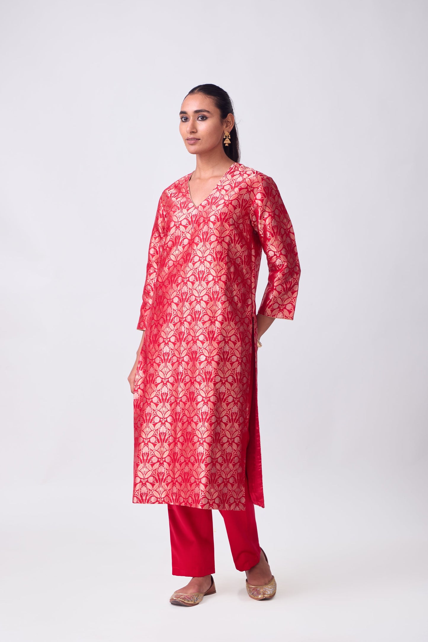 Kurta - Red Silk Brocade