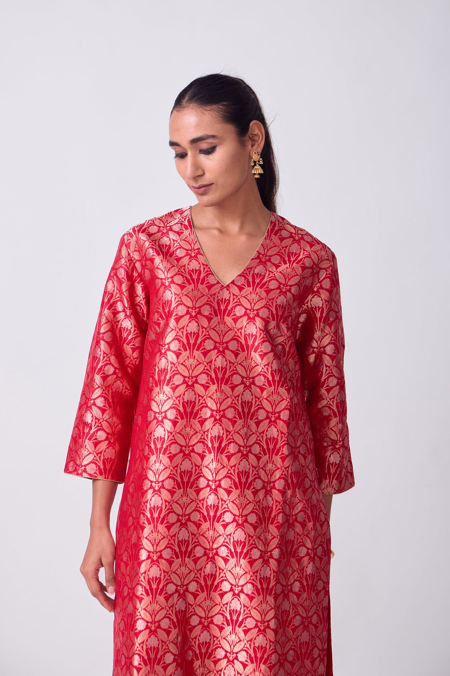 Kurta - Red Silk Brocade